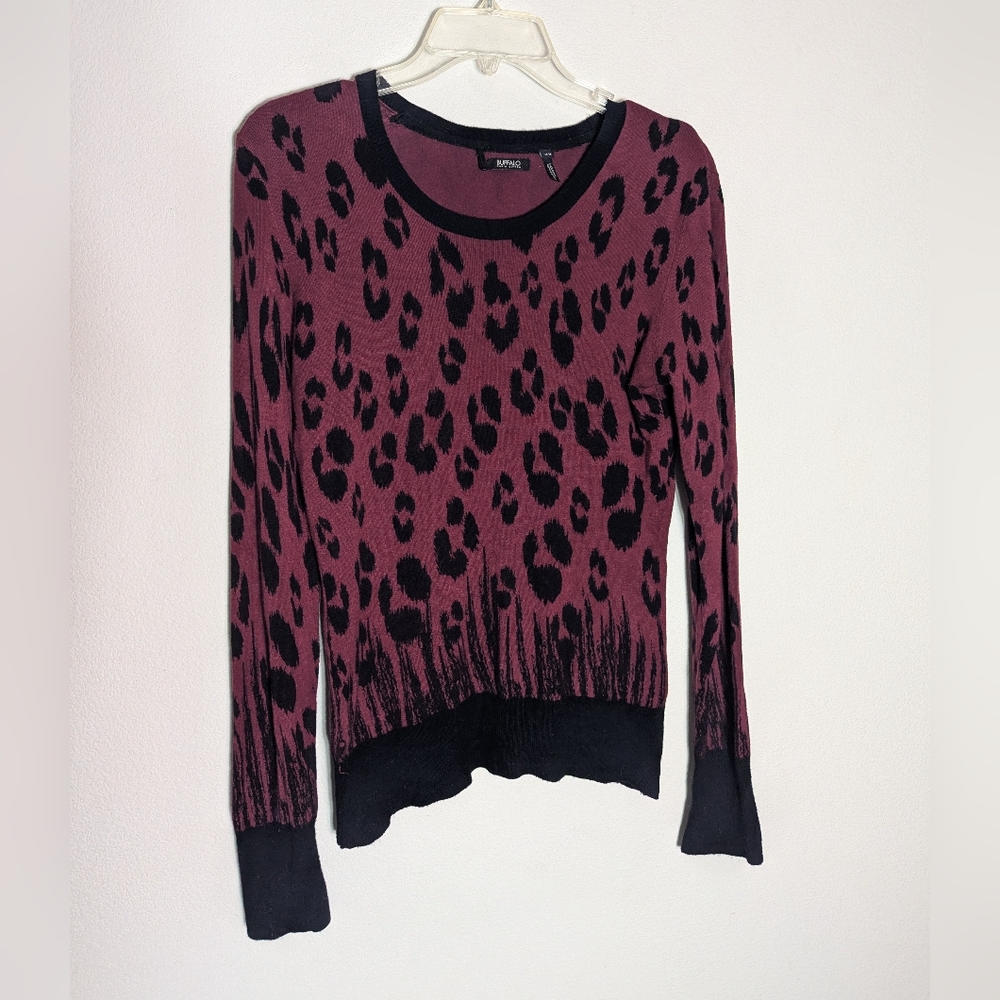 Buffalo David Bitton Womens Sweater Leopard‎ Animal Print Ombre Maroon Medium